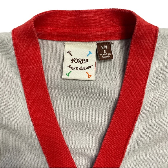FORE!! Axel & Hudson Boys' Striped Grey & Red Cardigan Sweater Size 3/4 - Picture 2 of 7